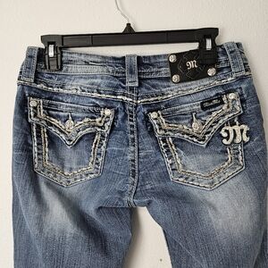 MISS ME embroidered embellished pockets low rise jeans Size 28 Cuffed Skinny